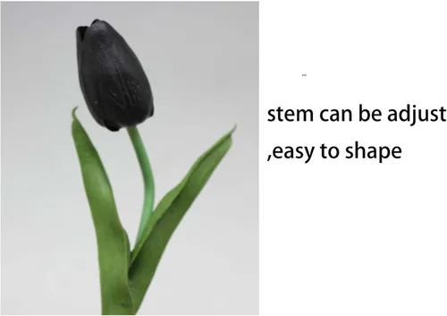 Vista 2 de Flores artificiales, 10 cabezas, mini tulipán artificial de tacto real para decoración del hogar, boda, fiesta, centro de mesa (negro)