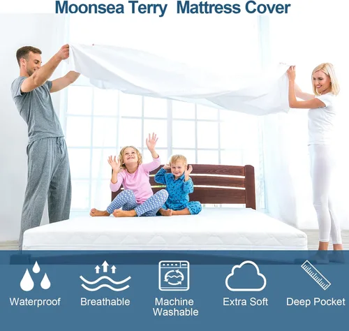 Vista 6 de Protector de colchón Queen impermeable, transpirable suave Terry con capa de TPU ajustable 18 pulgadas de profundidad, estilo elástico todo