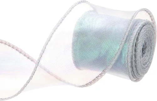 Vista 44 de MECCANIXITY - Cinta de organza con cable de 1 1/2" de ancho, brillante, transparente, con brillo irisado en tonos pastel, cinta de gasa para Beige
