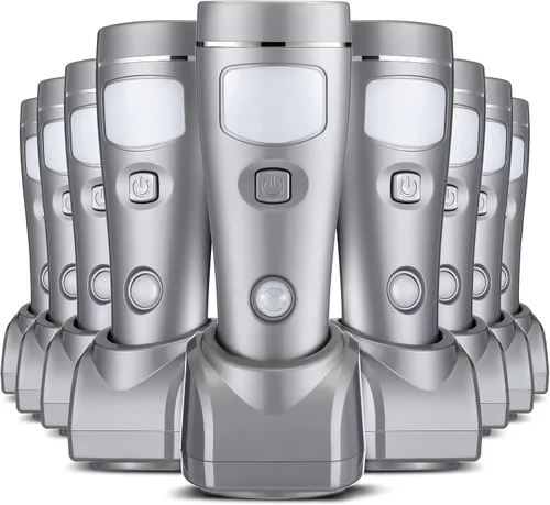 Vista 10 de Enhon - Paquete de 2 luces LED de emergencia 4 en 1 para fallos de energía en el hogar, color blanco Rechargeable plug-in flashlight, motion