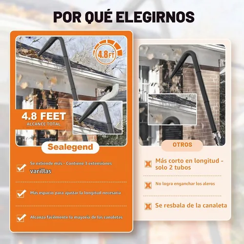 Vista 5 de Herramientas de limpieza de canalones Sealegend para aspiradora húmeda/seca de 2 1/2 pulgadas, accesorios de manguera de aspiradora de taller