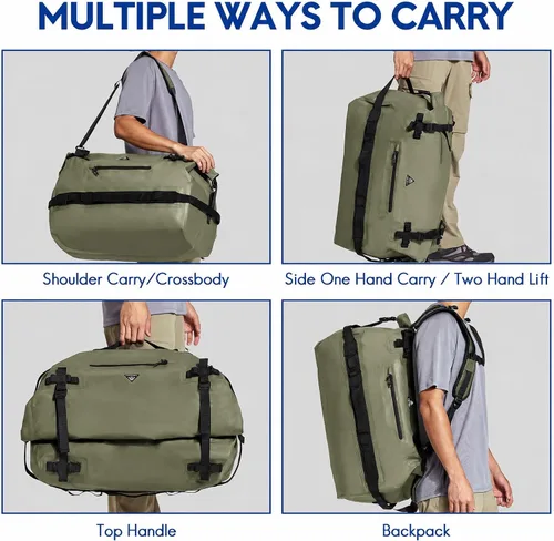 Vista 6 de Haimont Mochila Duffel Grande Impermeable con Parte Superior Enrollable, Bolsa Duffel Seca de Servicio Pesado para Navegación, Viajes, Camping