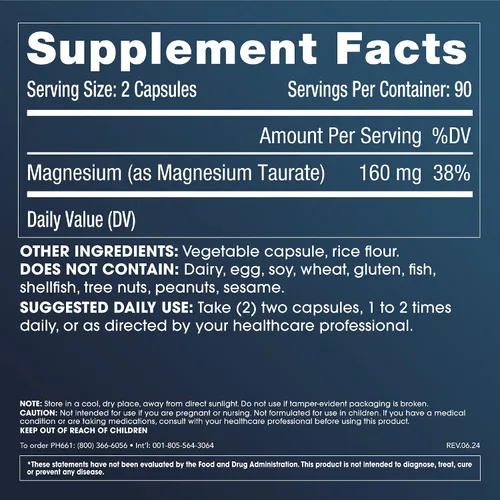 Vista 2 de ProHealth Taurato de magnesio puro, 160 mg por porción Suplemento de biodisponibilidad óptima para un envejecimiento saludable Apoya la salud