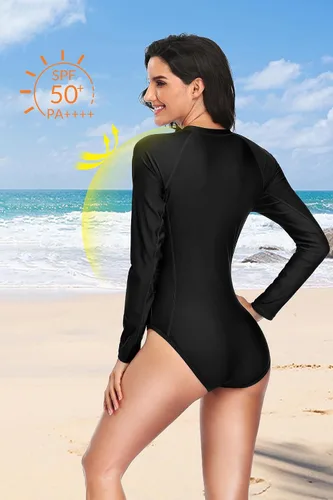 Vista 2 de Daci - Traje de baño de una pieza,camiseta de protección para mujer de manga larga, con cremallera y factor de protección solar 50 ideal