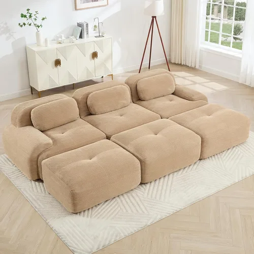 Vista 16 de Juego de sofás seccionales sin hueso de 117 pulgadas para sala de estar, modular en forma de L y sofá de 3 plazas con asiento profundo, almohadas