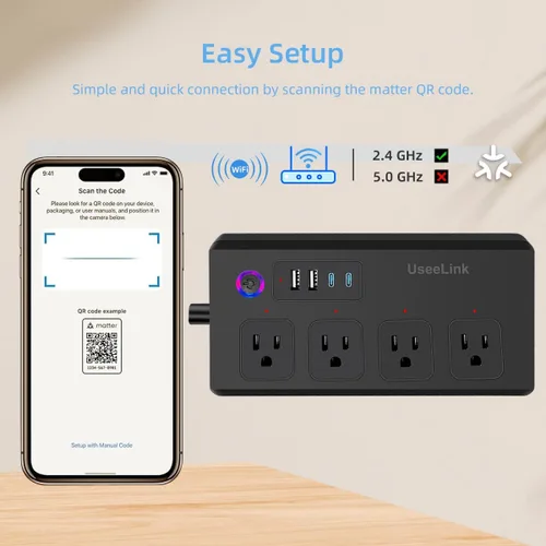Vista 5 de Matter Smart Power Sstrip, compatible con Apple Home, Alexa y Google Assistant, soporta control de voz y acceso remoto, adecuado para el hogar u