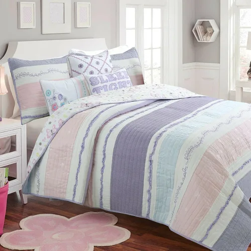 Vista 25 de Cozy Line Home Fashions - Juego de ropa de cama reversible de lunares y rayas en negro, blanco y rosa, con estrellas, de 100% algodón, colcha