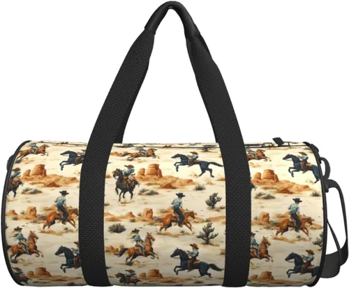 Vista 7 de Large Duffle Bag for Travel - Retro Western Cowboy B Print Gym Bag for Women Men, Travel Foldable Bags for Women Men with Zippered Multiple Pockets