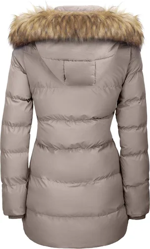 Vista 3 de WenVen - Abrigo grueso de invierno, para mujer, con capucha desmontable, de piel