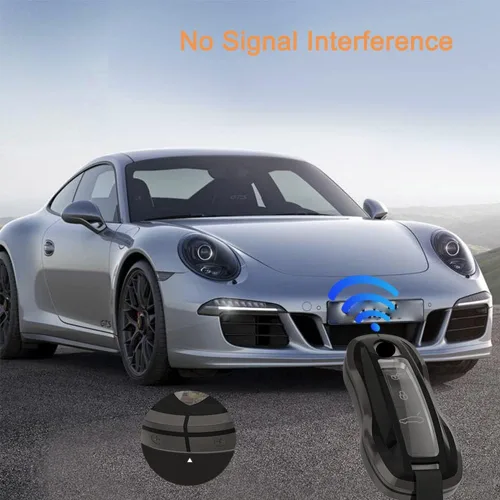 Vista 3 de Alloy Metal Key Fob Cover,Compatible with Porsche Macan Cayenne Panamera 911 Boxster Cayman 718 Negro