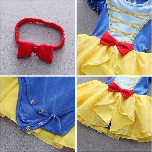 Vista 3 de IBAKOM Ropa de princesa para bebé niña + diadema trajes de verano para Halloween, Navidad, cumpleaños, fiesta