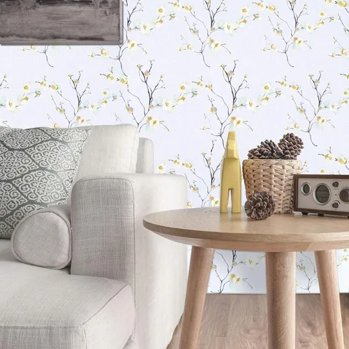 Vista 4 de WENMER Papel tapiz floral beige para despegar y pegar, 17.71 x 197 pulgadas, moderno papel tapiz floral extraíble para dormitorio, gabinetes