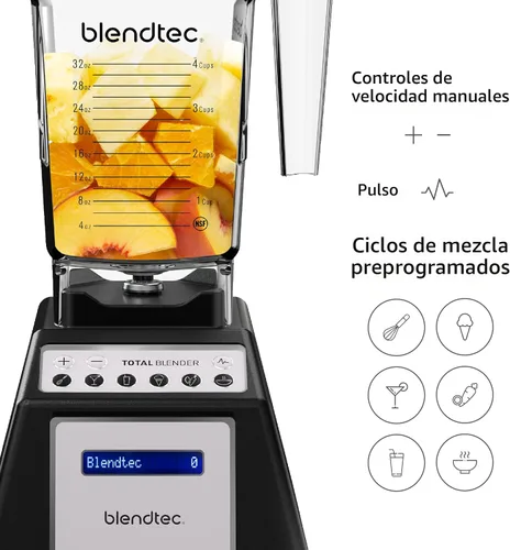Vista 5 de Blendtec Total Blender Classic - Incluye jarra FourSide (75 oz) - 10 velocidades de grado profesional - Licuadora de cocina de alta potencia con 6