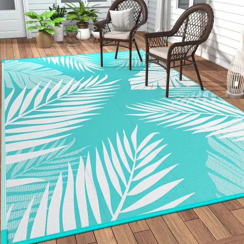 Vista 95 de GENIMO - Alfombra para exteriores de 6 x 9 pies, para patio, espacios amplios, reversible, de pajillas de plástico, alfombra impermeable para Azul