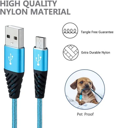 Vista 3 de Bynccea Cable micro USB de carga rápida, cable USB Android trenzado de nailon de 6 pies, paquete de 5 cables de carga de teléfono compatible