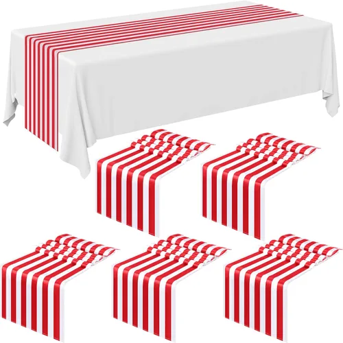 Vista 8 de Breling 6 caminos de mesa a rayas rojas y blancas, 12 x 72 pulgadas