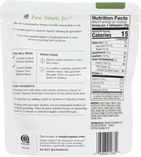 Vista 2 de Simply Organic Salsa de taco suave, orgánica certificada 8 oz