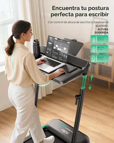 Vista 4 de UREVO Auto Incline Walking Pad with AI App, Adjustable Handlebar & Multifunctional Desk, 9% Power Incline Brushless Quiet Motorized Treadmill for
