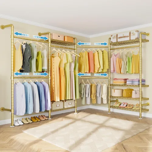 Vista 10 de Timate Perchero de ropa en forma de L L4 resistente para colgar ropa, perchero industrial expandible para ropa de tubería industrial montado