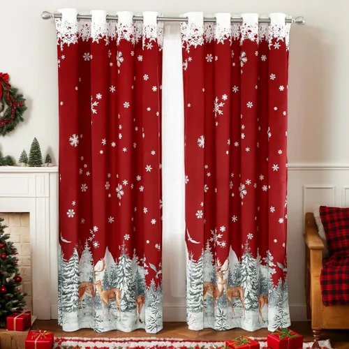 Vista 15 de CAROMIO, cortinas de Navidad para sala de estar, juego de 2 paneles, cortinas largas de terciopelo de 63 pulgadas, cortinas decorativas con copos