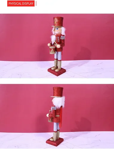Vista 3 de CYee Cascanueces de madera de Navidad, adorno tradicional festivo de 14 pulgadas, figura de rey y soldado, batería de oro rojo para estantes, mesas