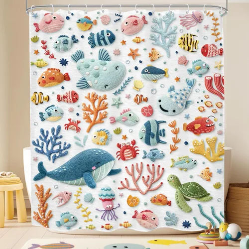 Vista 16 de Cortina de ducha para niños, océano, verano, linda ballena de dibujos animados, divertida decoración de baño para guardería, niños y niñas