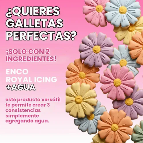 Vista 3 de ENCO White Royal Icing Mix sabor vainilla, glaseado para decorar galletas (1.1 lb (500 GR))