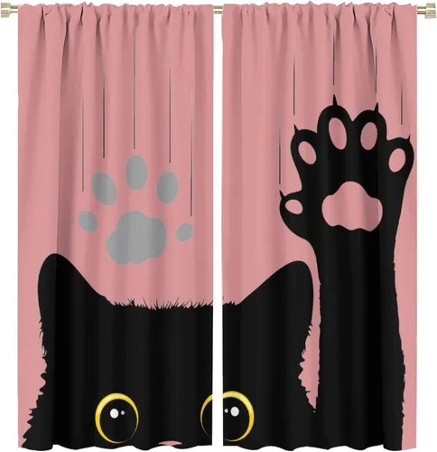Vista 42 de Cortinas opacas de gato abstracto, arte simple, universo planeta, dibujos animados, lindo, divertido, colorido, gato, azul, niños, niñas, niños