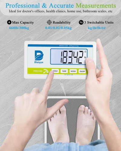 Vista 3 de Báscula médica para peso corporal con pantalla digital, límite de 660 libras, báscula de piso de grado médico de alta precisión, resistente, ajustes