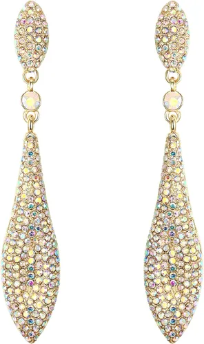 Vista 22 de EVER FAITH Pendientes colgantes de cristal austriaco para boda y baile de graduación, joyería con doble gota de agua para fiestas nupciales con 1