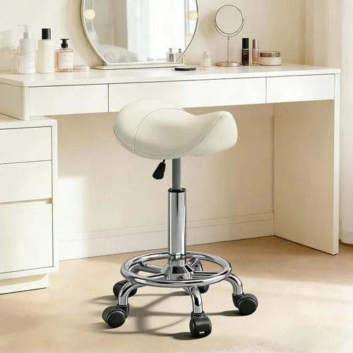 Vista 11 de Taburete con pedal de anillo y respaldo, silla hidráulica ajustable con ruedas para uso médico, masaje, salón, spa, cocina y dibujo