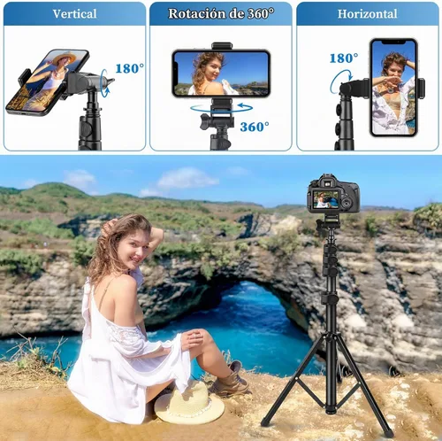 Vista 5 de Nineigh Trípode para Teléfono, Trípode de Palo Selfie de 70", Soporte de Trípode para Teléfono Celular con Control Remoto y Soporte para Teléfono