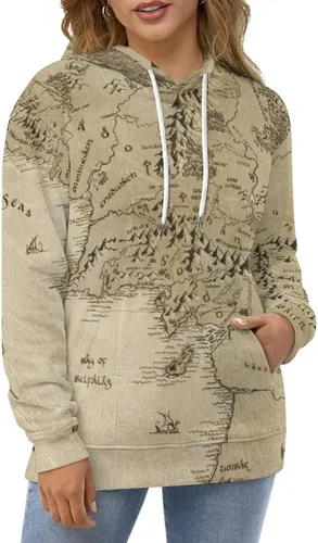 Vista 5 de Bagea-Ka Sudadera con capucha unisex con estampado de mapa de la Tierra Media con bolsillos, estampado 3D para hombres y mujeres