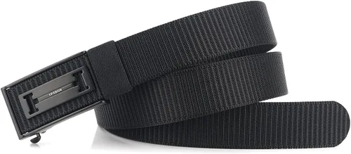 Vista 4 de Cinturón de trinquete para hombre, cinturón táctico de nailon con hebilla de clic automática, cincha extra gruesa de 1.3 pulgadas (negro)