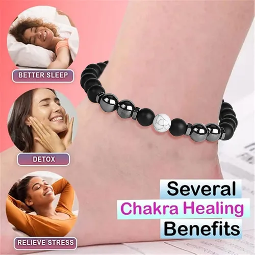 Vista 4 de Tobillera de obsidiana para mujeres y hombres, pulsera de mineral de chakra adelgazante, antihinchazón, tobillera de piedra curativa, regalo