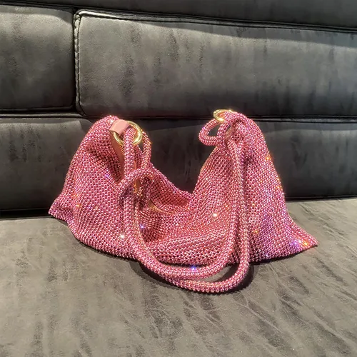 Vista 2 de Bolso de noche brillante con diamantes de imitación para mujer, bolso de mano plateado, bolso Hobo para fiesta, baile de graduación, boda
