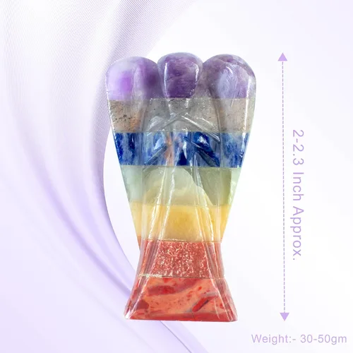 Vista 6 de Crocon Figura curativa de ángel de bolsillo de siete chakras, cristales de ángel de la guarda tallados a mano para energía positiva, mini estatua