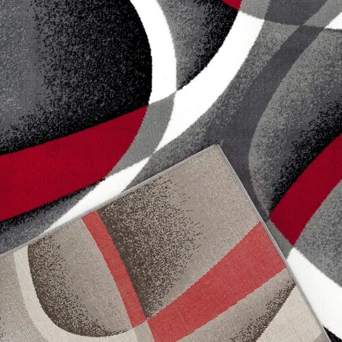 Vista 9 de 2305 Alfombra abstracta moderna roja, negra, y beige, Polipropileno, Gris