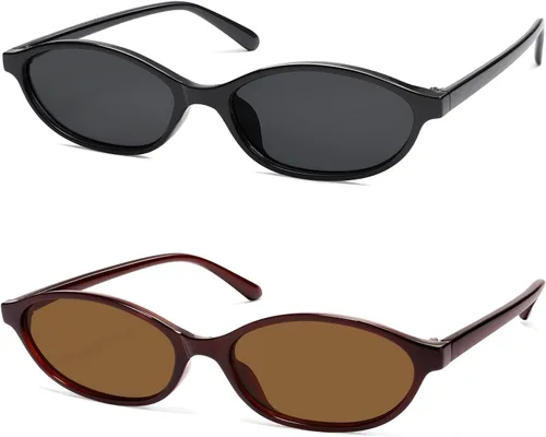 Vista 28 de Gafas de sol retro ovaladas de ojo de gato para mujer, Y2k, gafas de sol estrechas de moda, gafas de sol de diseñador AR82253