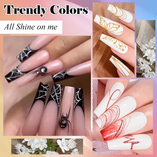 Vista 2 de Gel de araña de dibujo elástico de 6 colores, esmalte de gel UV LED, gel de dibujo para línea, manicura de arte de uñas con pinceles