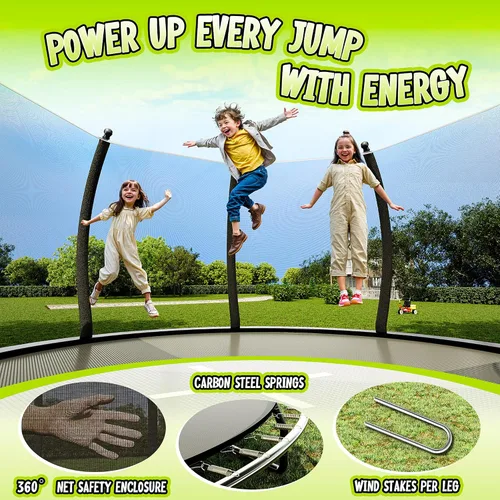 Vista 9 de YUMPIE 8FT 10FT 12FT 14FT 16FT Quick-Connect Outdoor Trampoline with Ladder Negro