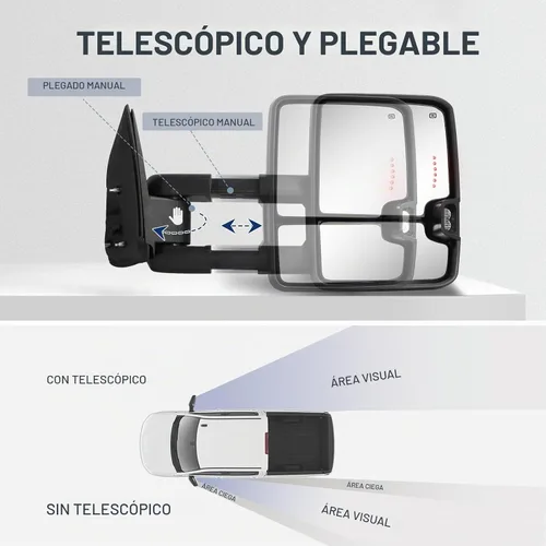 Vista 4 de Espejo de remolque para Silverado Sierra - Compatible con 2003-2007 Chevy Silverado GMC Sierra, espejos de remolque con vidrio ajustado