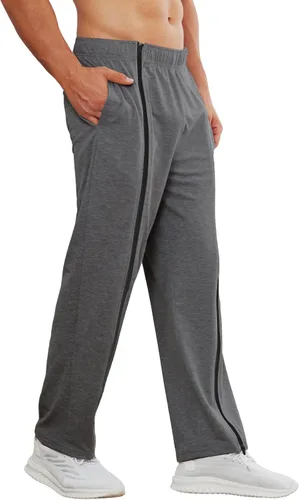 Vista 4 de Deyeek Pantalones rasgados para hombre con cremallera completa, pantalones deportivos para hombre, pantalones deportivos de algodón para poscirugía