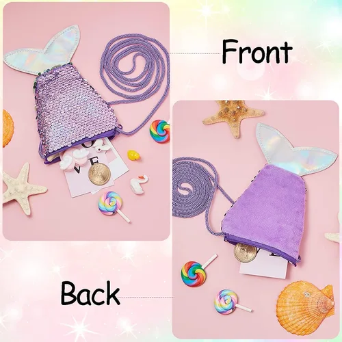 Vista 3 de 15 monederos de lentejuelas con cola de sirena pequeños monederos cruzados para niños y niñas regalos de cumpleaños de sirena recuerdos de fiesta