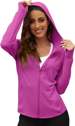 Vista 2 de We1Fit Chaqueta de protección solar UPF 50+ para mujer, sudadera con capucha para senderismo, correr, atlética