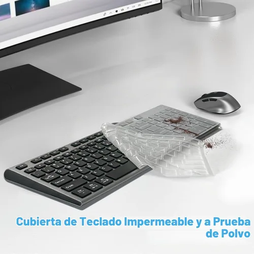 Vista 7 de FENIFOX Teclado inalámbrico recargable y ratón, con teclado numérico gris Negro Gris