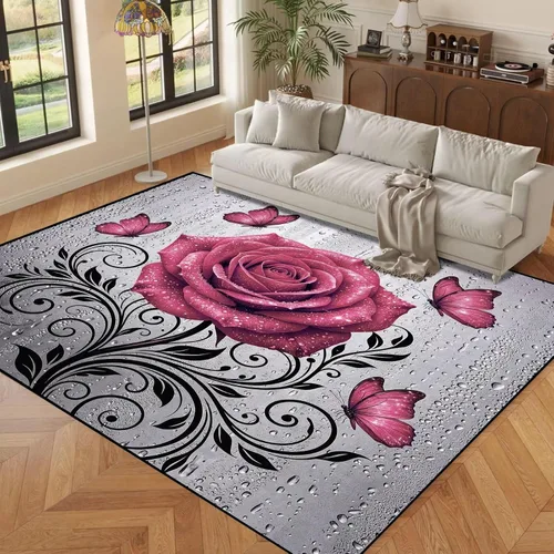 Vista 74 de Alfombras 3D de 3 x 5 pies, color rosa 3D, para dormitorio, lavandería, sala de estudio, alfombra realista de gotas de agua gris plateado 3d rosa 09