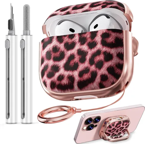 Vista 13 de Inesore Funda con bloqueo de seguridad para AirPods 4 2024, bonita funda floral para AirPod de 4ª generación para mujeres con kit limpiador