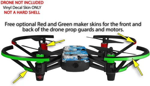Vista 3 de Paquete de 2 calcomanías de piel para DJI Ryze Tello Drone Checker Skull Splatter Blue Drone no incluido