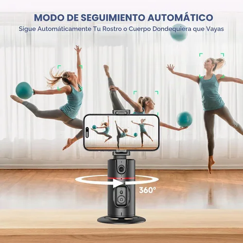 Vista 3 de Trípode de seguimiento facial automático, sin aplicación, soporte inteligente para teléfono con control remoto, rotación de 360°, soporte para Negro